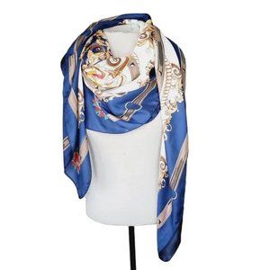 Scarf Shawl Silk Paisley Preppy Satin Blue Cream OS
